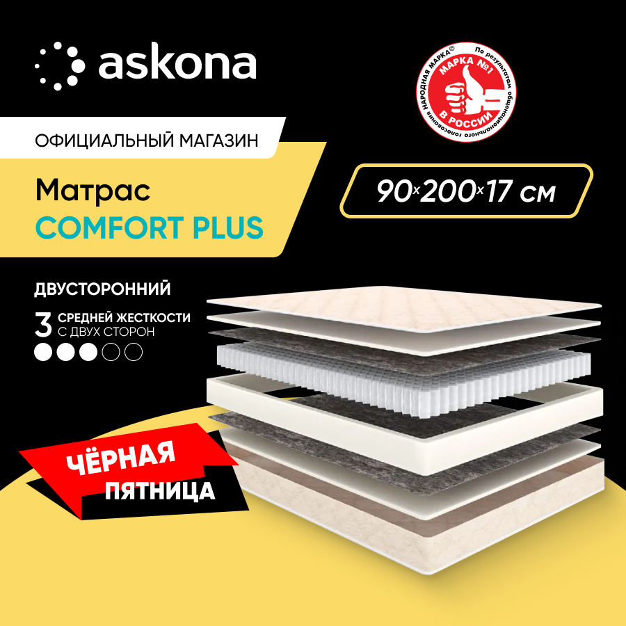 Матрас Askona Comfort Plus 90x200 - купить в Москве, цены на Мегамаркет | 600006882042