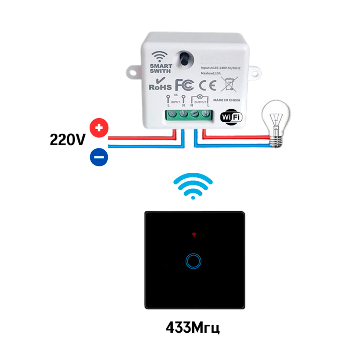 Беспроводной проходной выключатель света + умное реле 433МГц/Wi-Fi - купить  в Москве, цены на Мегамаркет