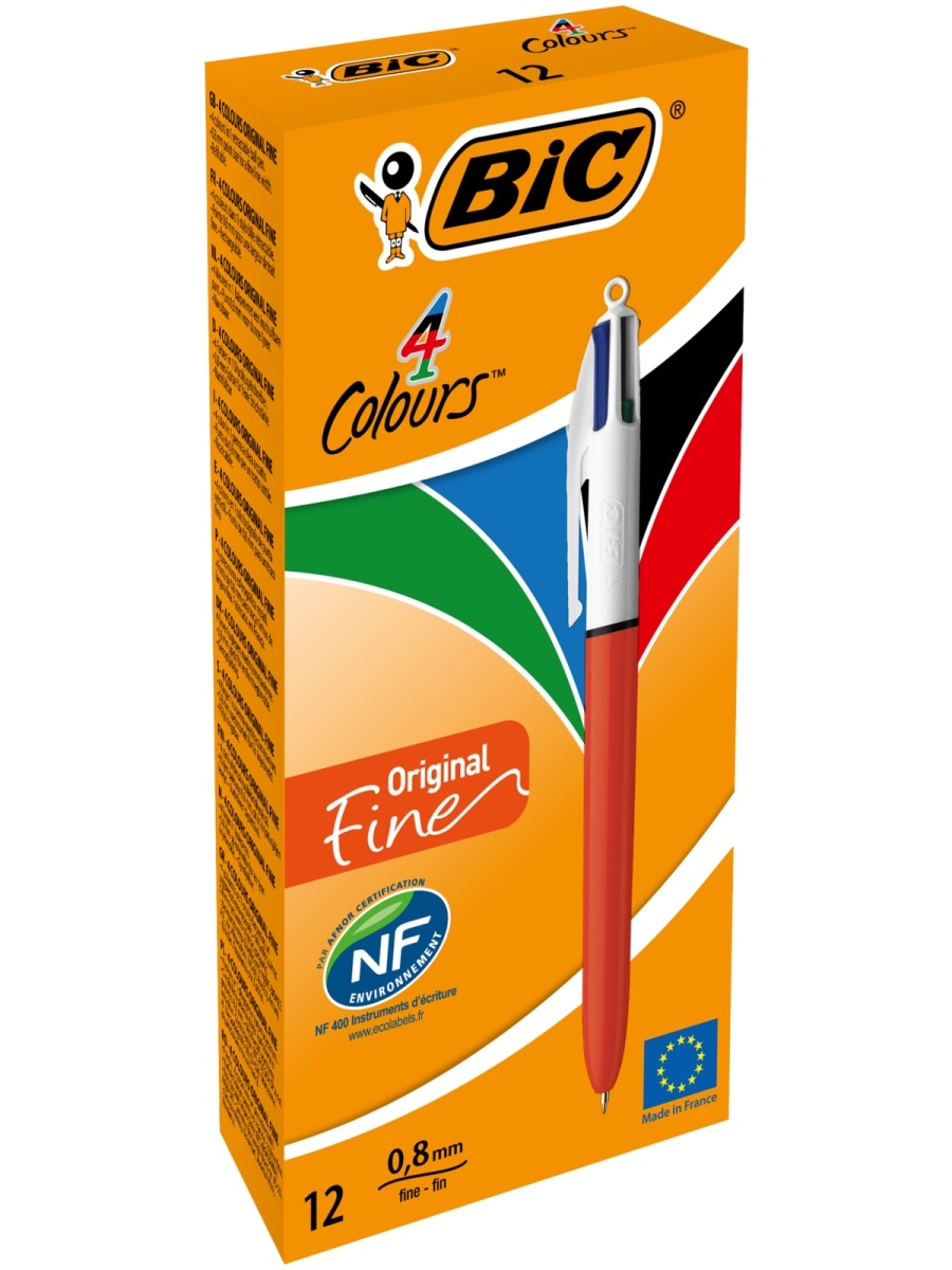 Ручка шариковая BIC Colours Fine 802078, зеленая, красная, синяя, черная, 0,8 мм, 1 шт.