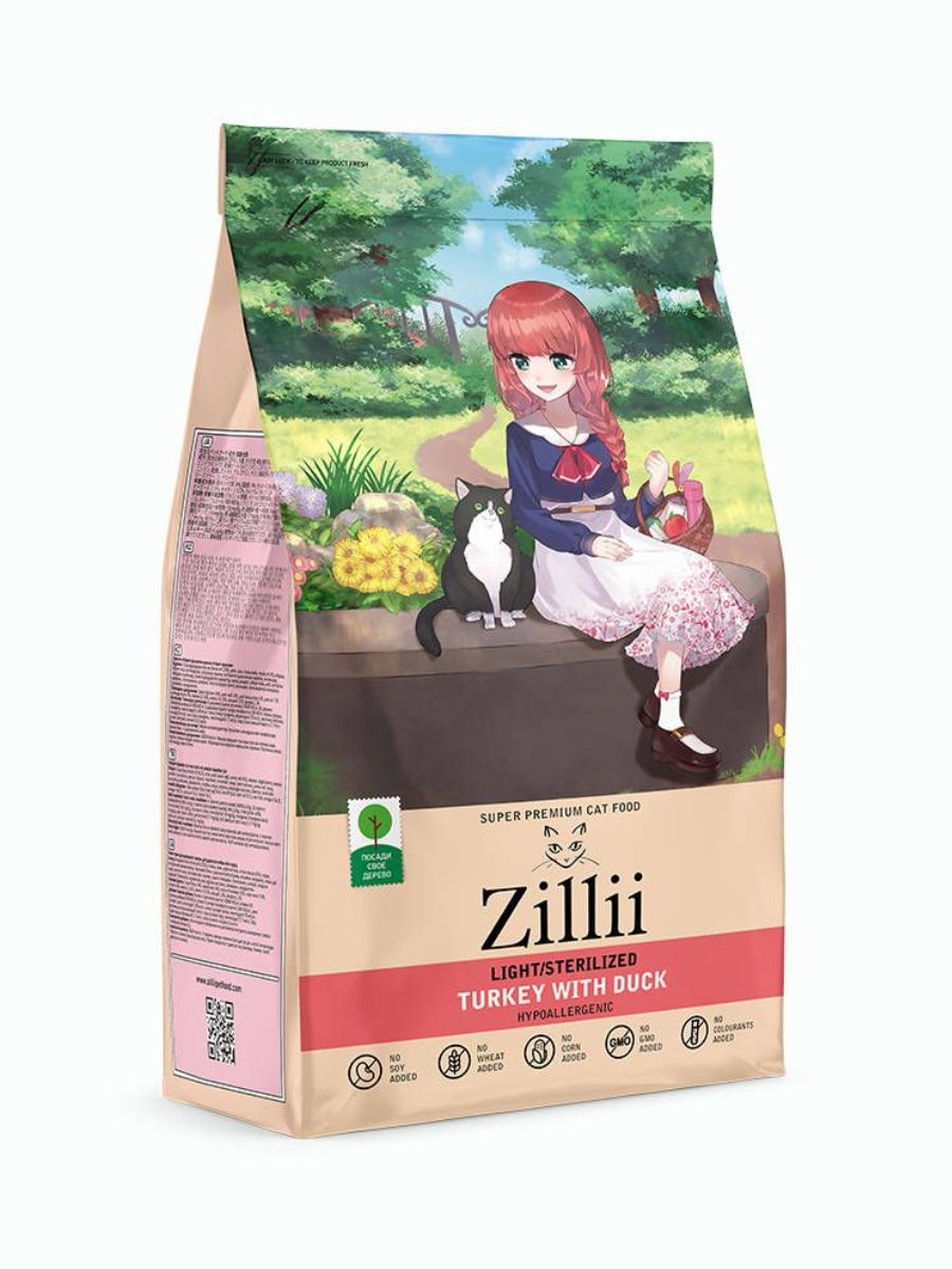 Купить сухой корм для кошек Zillii Light/Sterilized Cat индейка с уткой ...