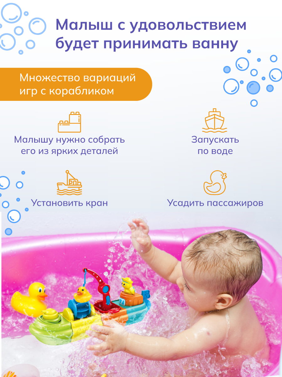 Игрушка для ванны Baby&Kids Кораблик с уткой и черепахой для купания, 30  см, разноцветный - отзывы покупателей на Мегамаркет