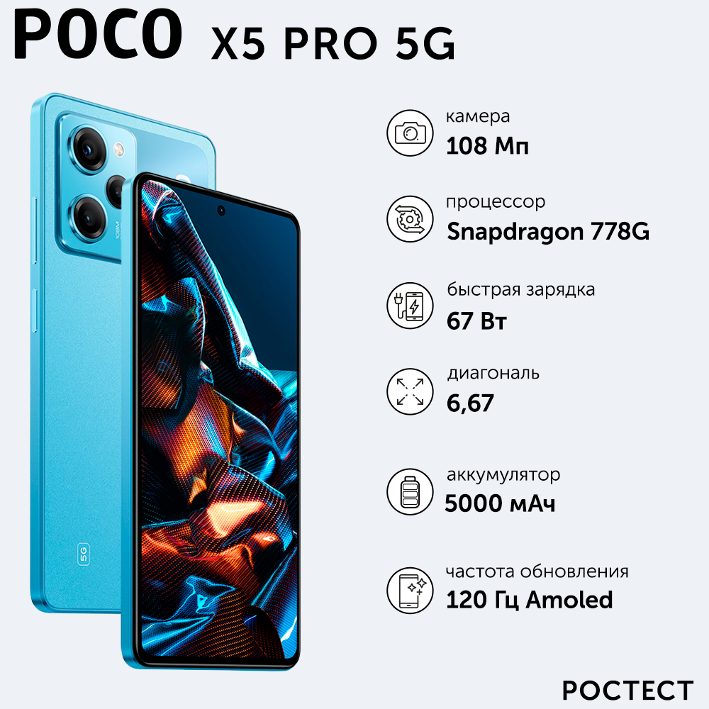 Смартфон POCO X5 Pro 5G 8/256Gb Blue, купить в Москве, цены в интернет-магазинах на Мегамаркет