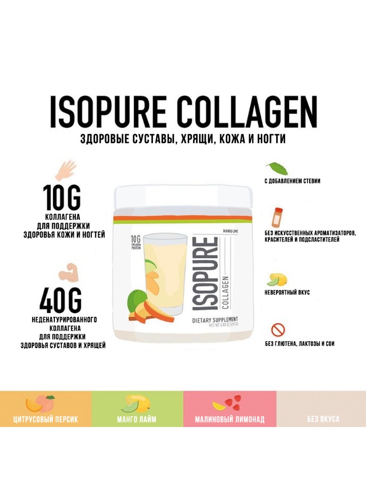 Препарат для укрепления связок и суставов ISOPURE Collagen 6,88 унций без вкуса