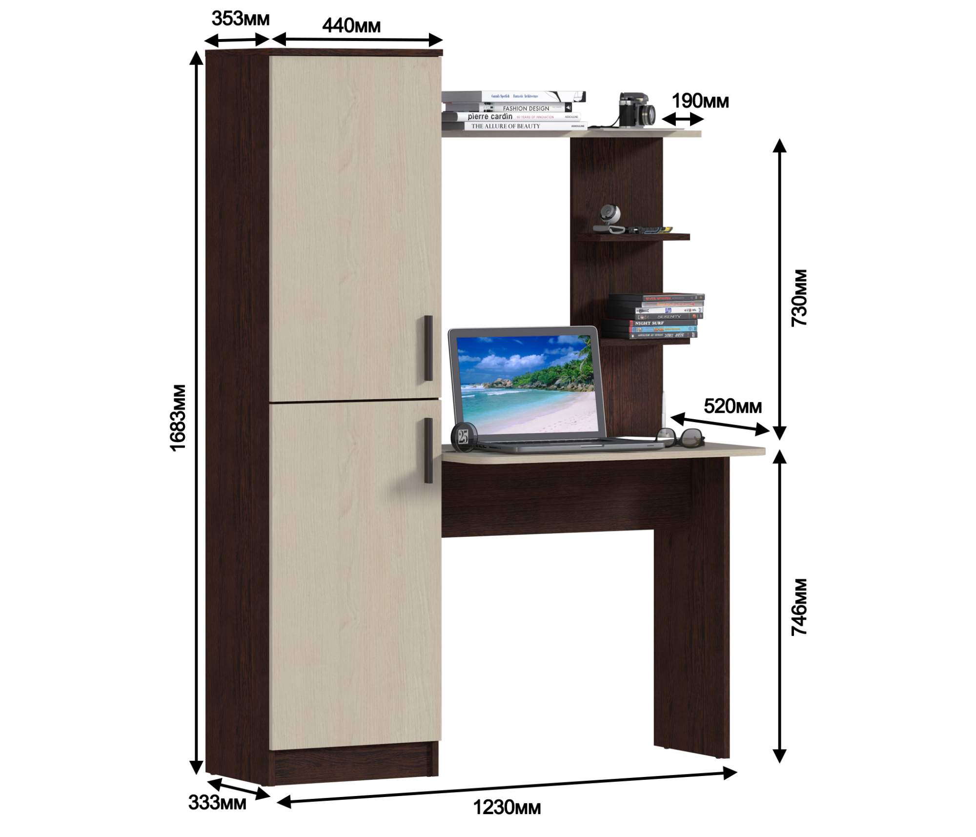 Стол письменный СТОЛПЛИТ, Тесса СБ-2737, со стеллажом и полками, венге ...
