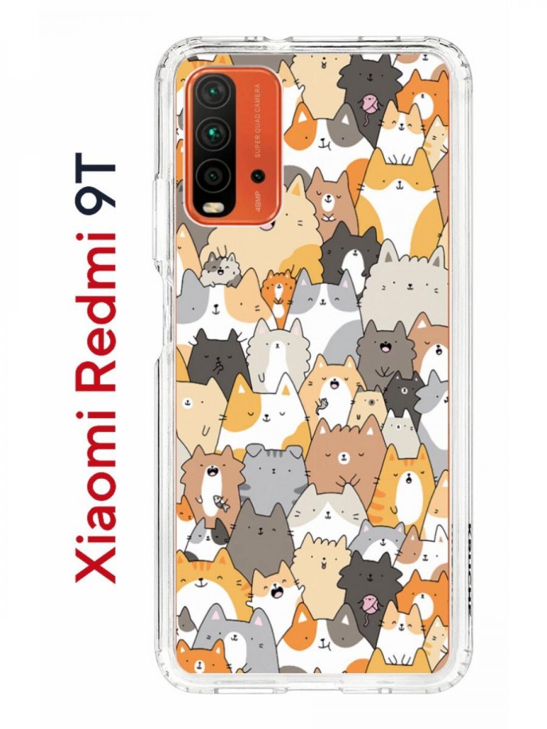 Чехол на Redmi 9T с принтом Kruche Print Котики,противоударный бампер,с  защитой камеры, купить в Москве, цены в интернет-магазинах на Мегамаркет