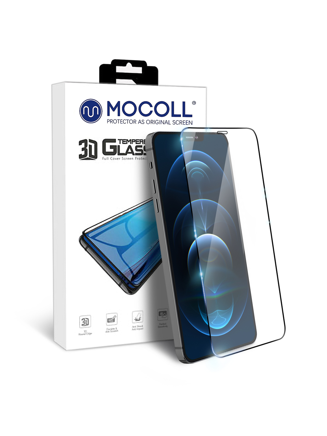 Защитное стекло MOCOLL полноразмерное 3D для iPhone 12 Pro Max Черное (Серия Platinum)