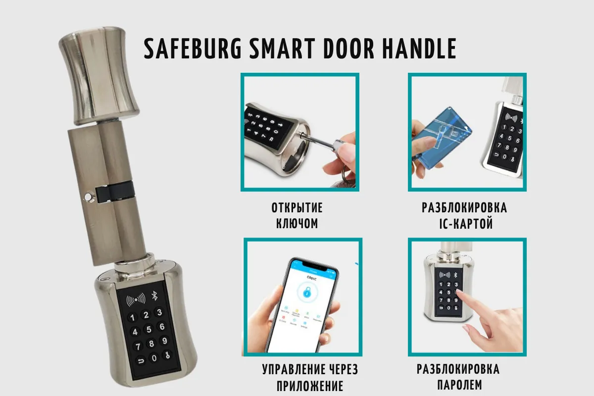 Умный дверной замок SAFEBURG SMART DOOR HANDLE биометрический купить в  интернет-магазине, цены на Мегамаркет