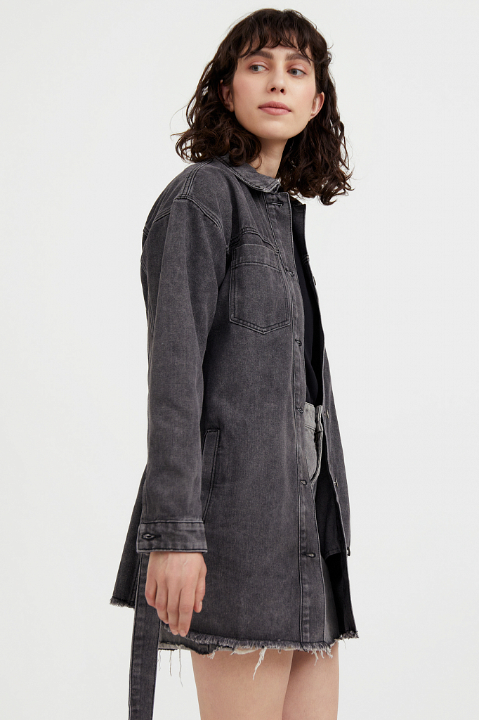 Джинсовая куртка женская Finn Flare S21-15017 черная 50-52