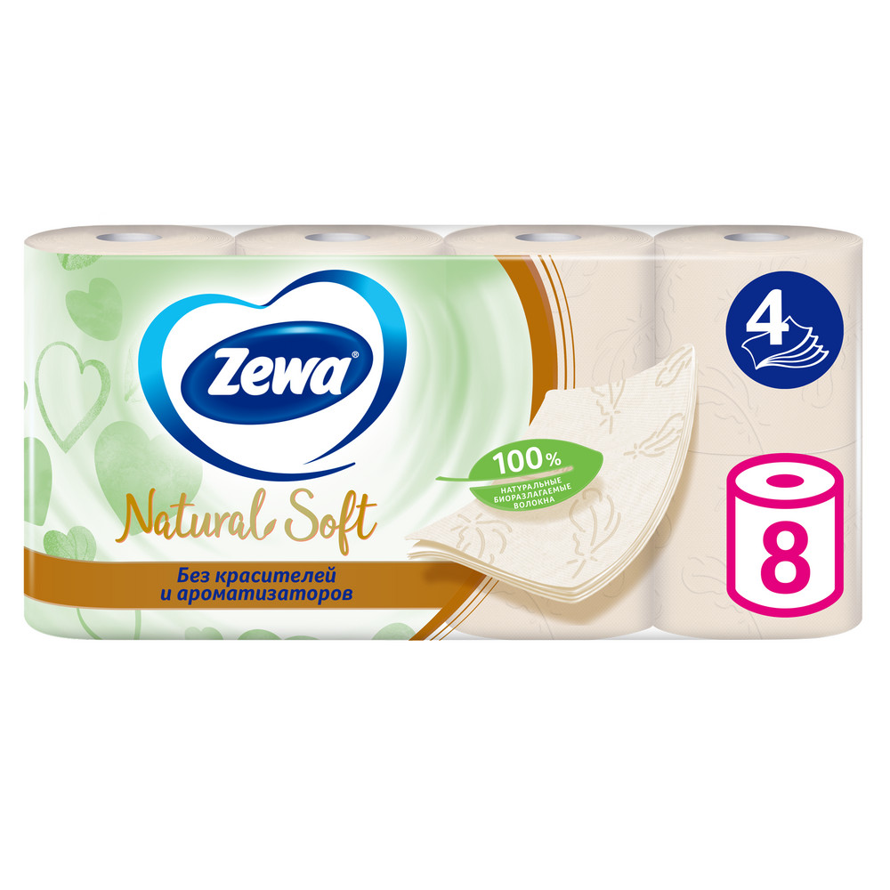 Купить туалетная Бумага Zewa Natural Soft 4 слоя 8 рулонов, цены на Мегамаркет | Артикул: 100029294325