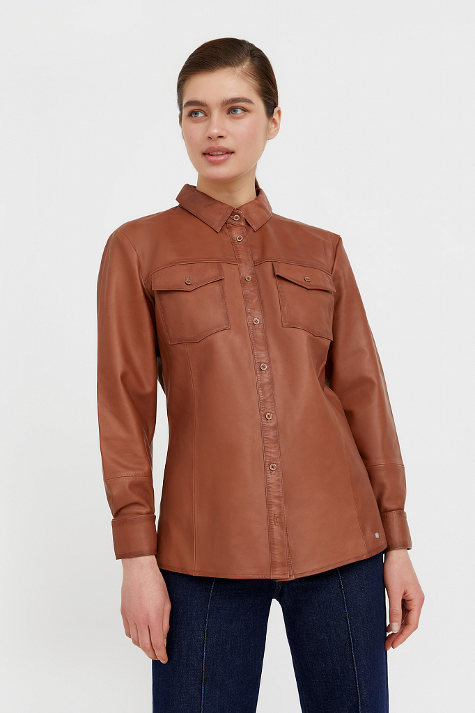 Рубашка женская Finn Flare B21-11818 коричневая XS