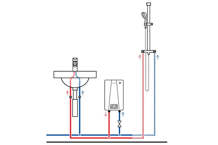 Схема установки проточного водонагревателя