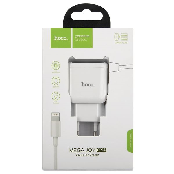 Сетевое зарядное устройство Hoco C59A, 2xUSB, 2,4 A, (УТ000022004) white