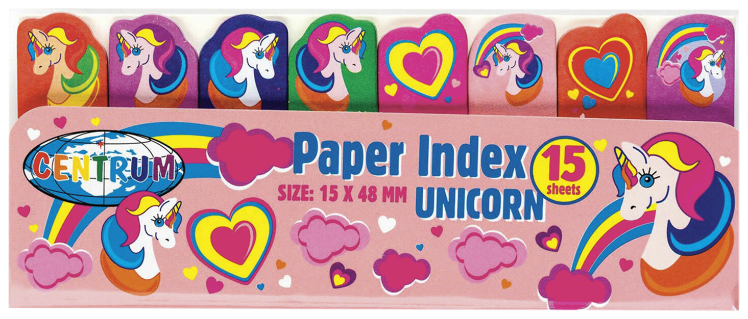Закладки клейкие CENTRUM Unicorns бумажные, 50x15 мм, 8 цветов х 15 листов, 80454