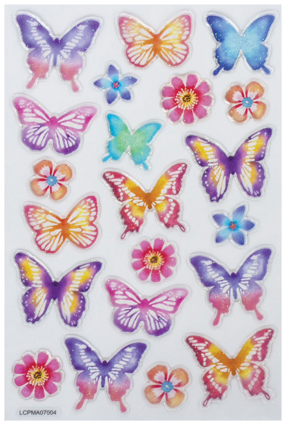Наклейки гелевые Пастельные бабочки, многоразовые, с блестками, 10х15 см, ЮНЛАНДИЯ, 661780