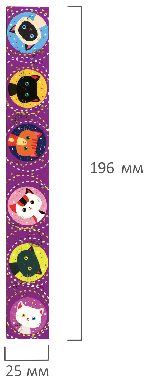 Закладки для книг с магнитом КОШЕЧКИ, набор 6 шт блестки, 25x196 мм, ЮНЛАНДИЯ, 129615