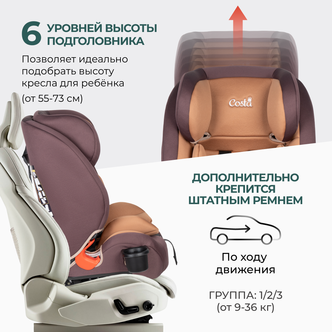 Купить автокресло детское COSTA HD-02 ISOFIX, Коричневый, цены на  Мегамаркет | Артикул: 600012772321