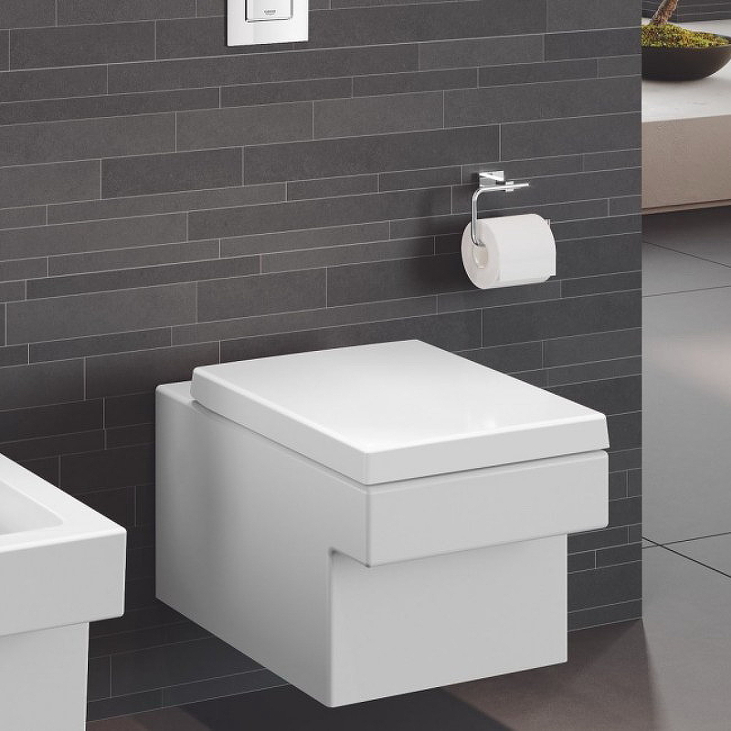 Grohe Унитаз подвесной GROHE Cube Ceramic, безободковая чаша, каскадный смыв,горизонтальный выпуск 3924500 — купить в Алматы