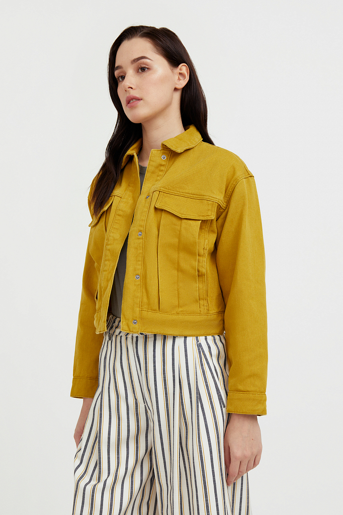 Джинсовая куртка женская Finn Flare S21-15002 желтая 2XL