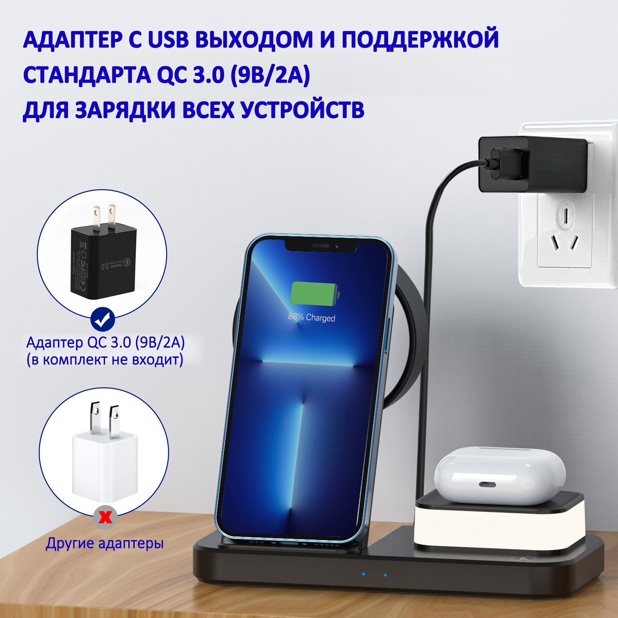 Беспроводное зарядное устройство ISA ABK-C500, 15 W черный (627557 ),  купить в Москве, цены в интернет-магазинах на Мегамаркет