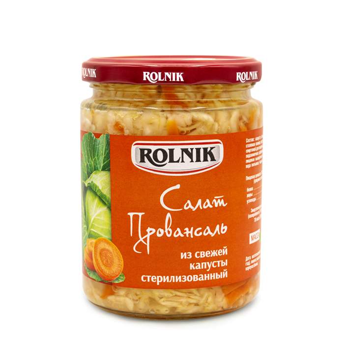 Купить салат Rolnik Провансаль из свежей капусты, стерилизованный, 420 г, цены на Мегамаркет | Артикул: 100055898556