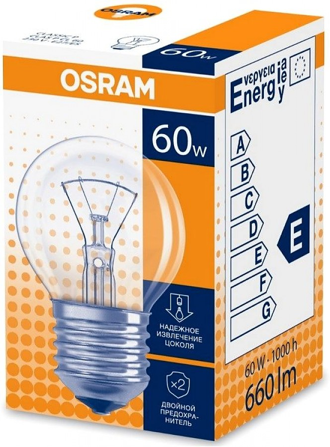 Лампа Osram Е27 60W шар прозрачная
