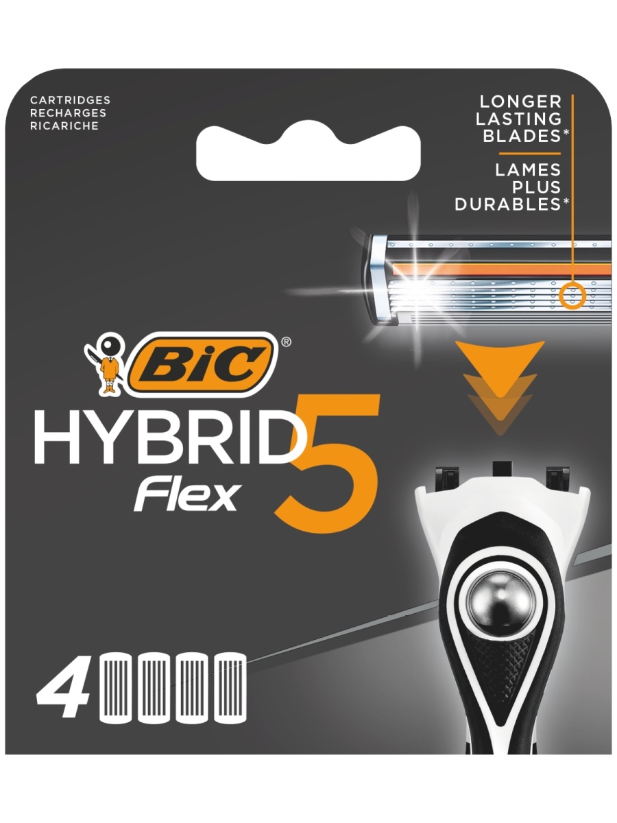 Сменные кассеты для мужской бритвы, 5 подвижных лезвий, BIC Hybrid 5 Flex, уп. 4 шт. - купить в Мегамаркет Москва, цена на Мегамаркет