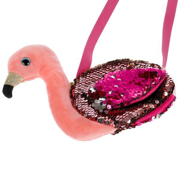 Мягкая игрушка сумочка в виде фламинго из пайеток 16х18см, в пак МОЙ ПИТОМЕЦ