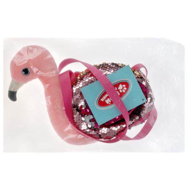 Мягкая игрушка сумочка в виде фламинго из пайеток 16х18см, в пак МОЙ ПИТОМЕЦ