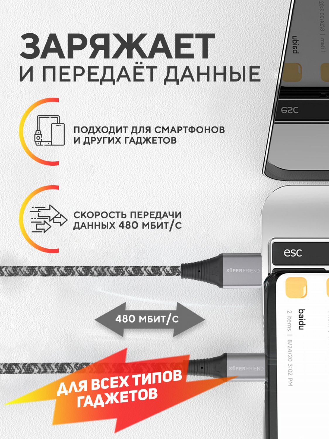 Кабель USB Type C SuperFriend Bulletproof серый QC 1.2 метра 3.2A, быстрая  зарядка Тайп СИ – купить в Москве, цены в интернет-магазинах на Мегамаркет