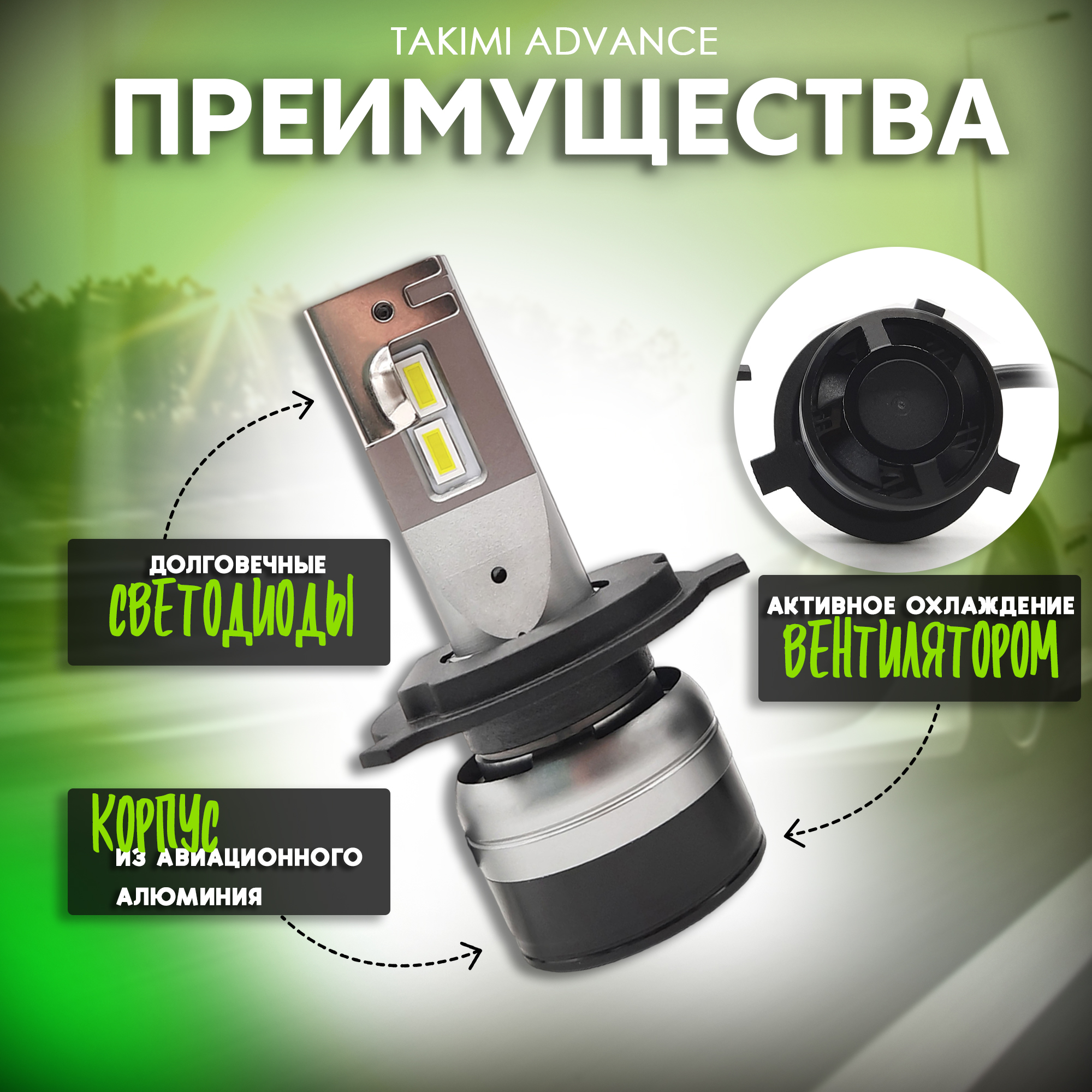 Светодиодные лампы LED для авто TaKiMi Advance H4 12V / Автосвет для машины  / Белый свет - купить в Москве, цены на Мегамаркет | 600013588298