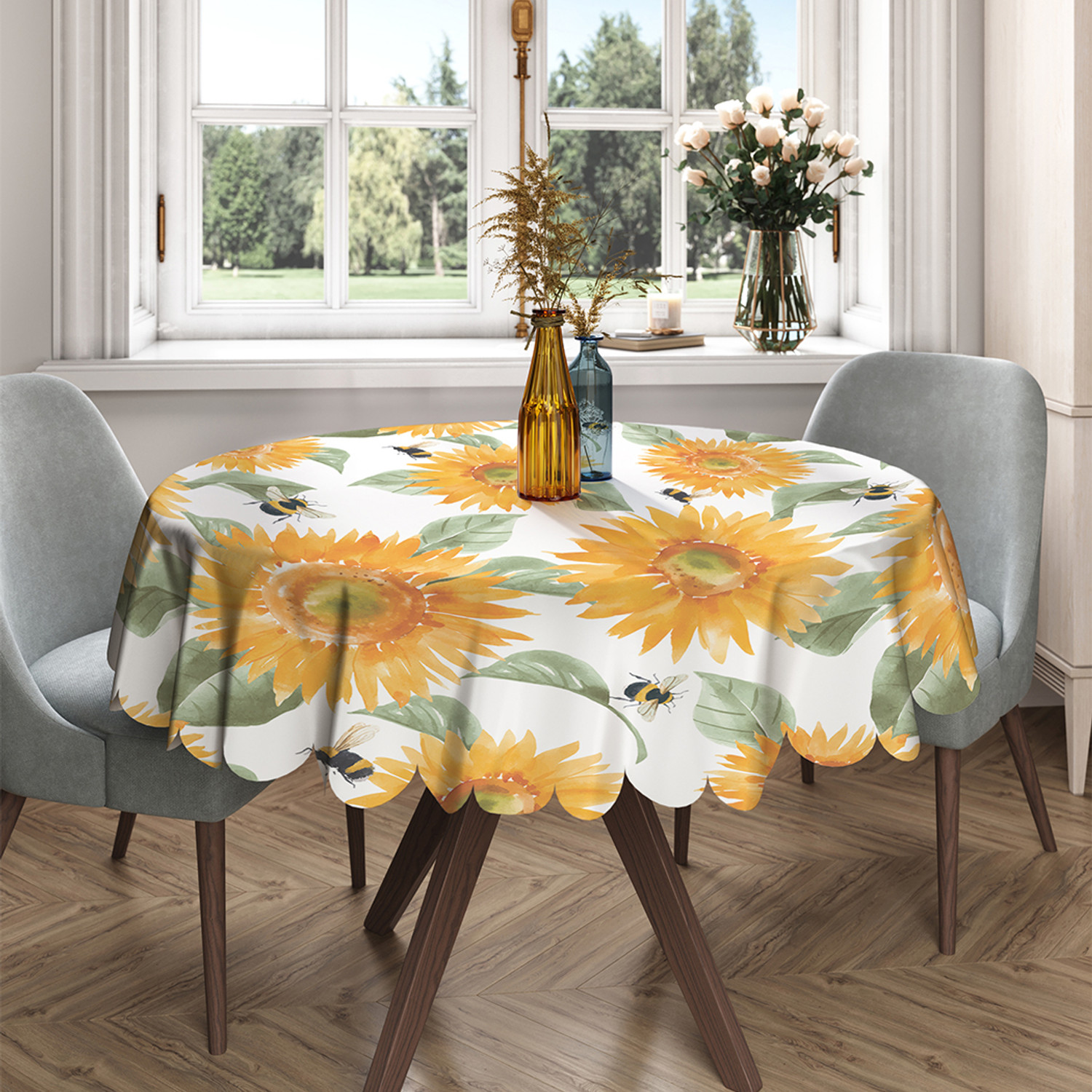 сервировка стола с цветами. корзинка с подсолнухами. 9 подсолнухов. красивые подсолнухи. стол подсолнух.