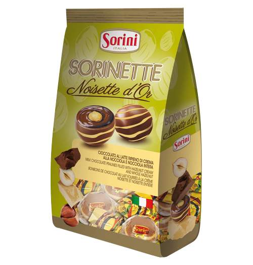 Шоколадные конфеты Sorini Noisette D'or с ореховым кремом и цельным лесным орехом 200 г