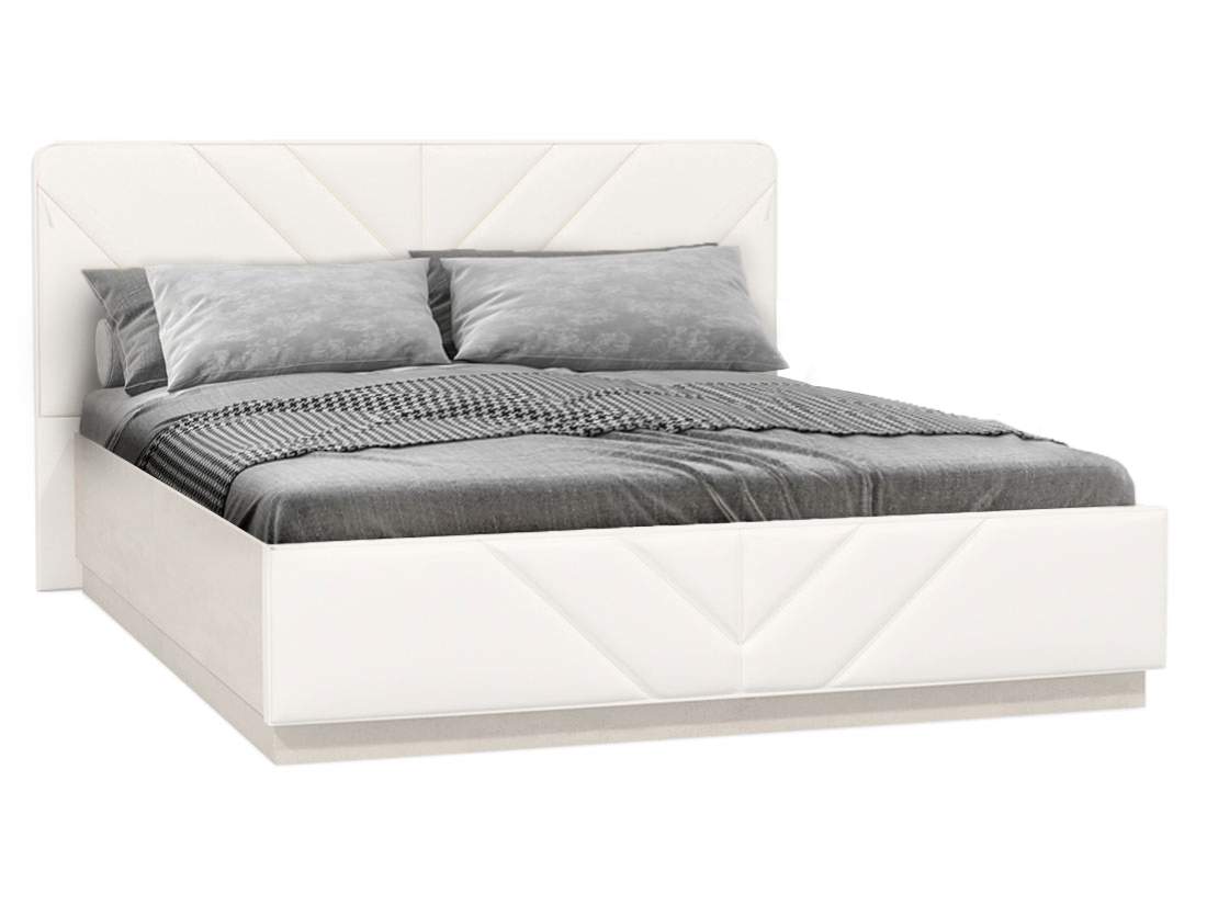 Двуспальная кровать Амели 160х200 Шелковый камень/Экокожа белая