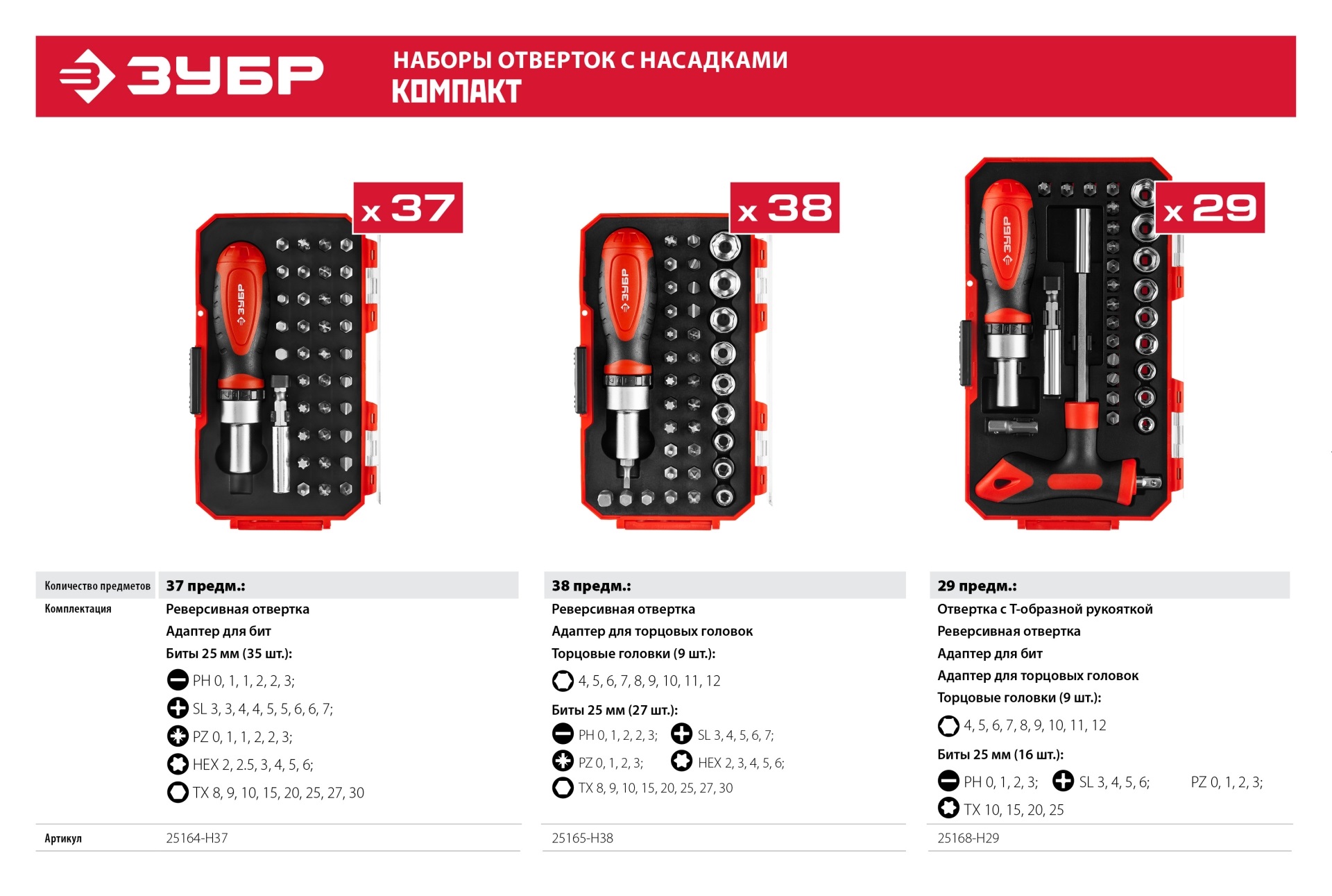 Наборная отвертка с насадками ЗУБР 25168-H29, 29 предметов