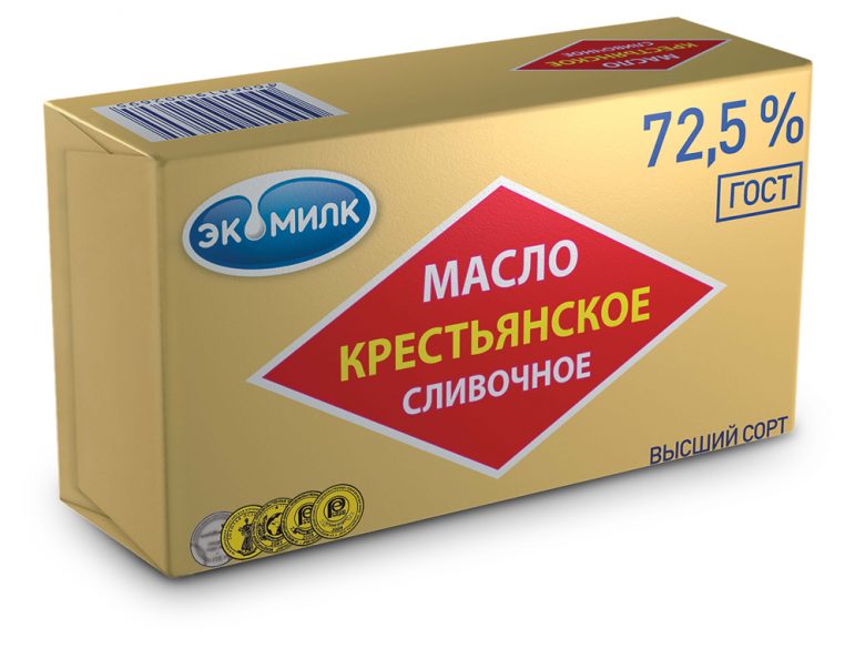 Масло экомилк крестьянское сладко-сливочное  несоленое 72.5 % 450 г