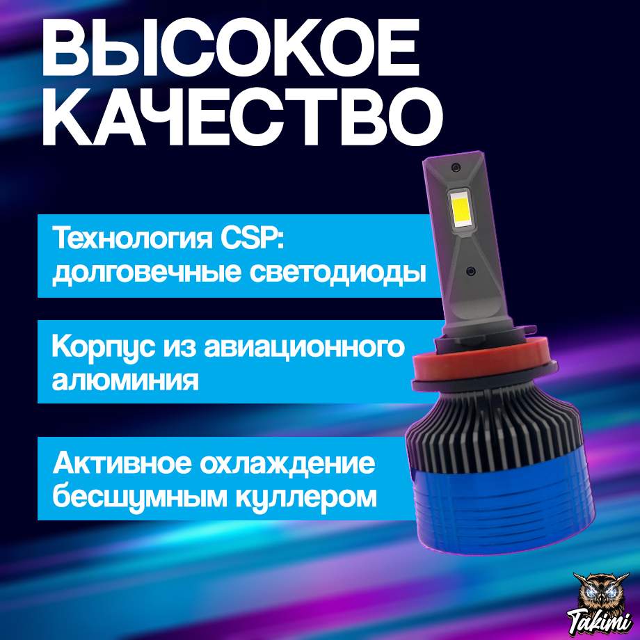 Светодиодные автомобильные LED лампы TaKiMi Alpina H11 H8 H9 H16 5500K/  Автосвет для машин - купить в Москве, цены на Мегамаркет