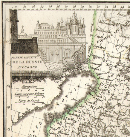 Северо-запад России, подробная антикварная карта от 1812 г.