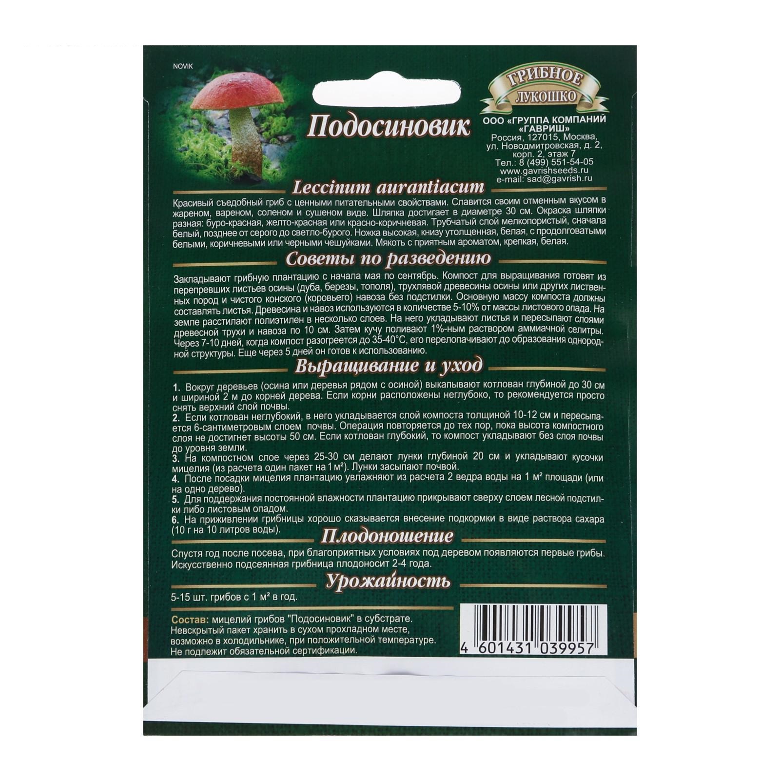 Семена Гавриш подосиновик, на зерновом субстрате, 15 мл - купить в Москве,  цены на Мегамаркет | 100028692362