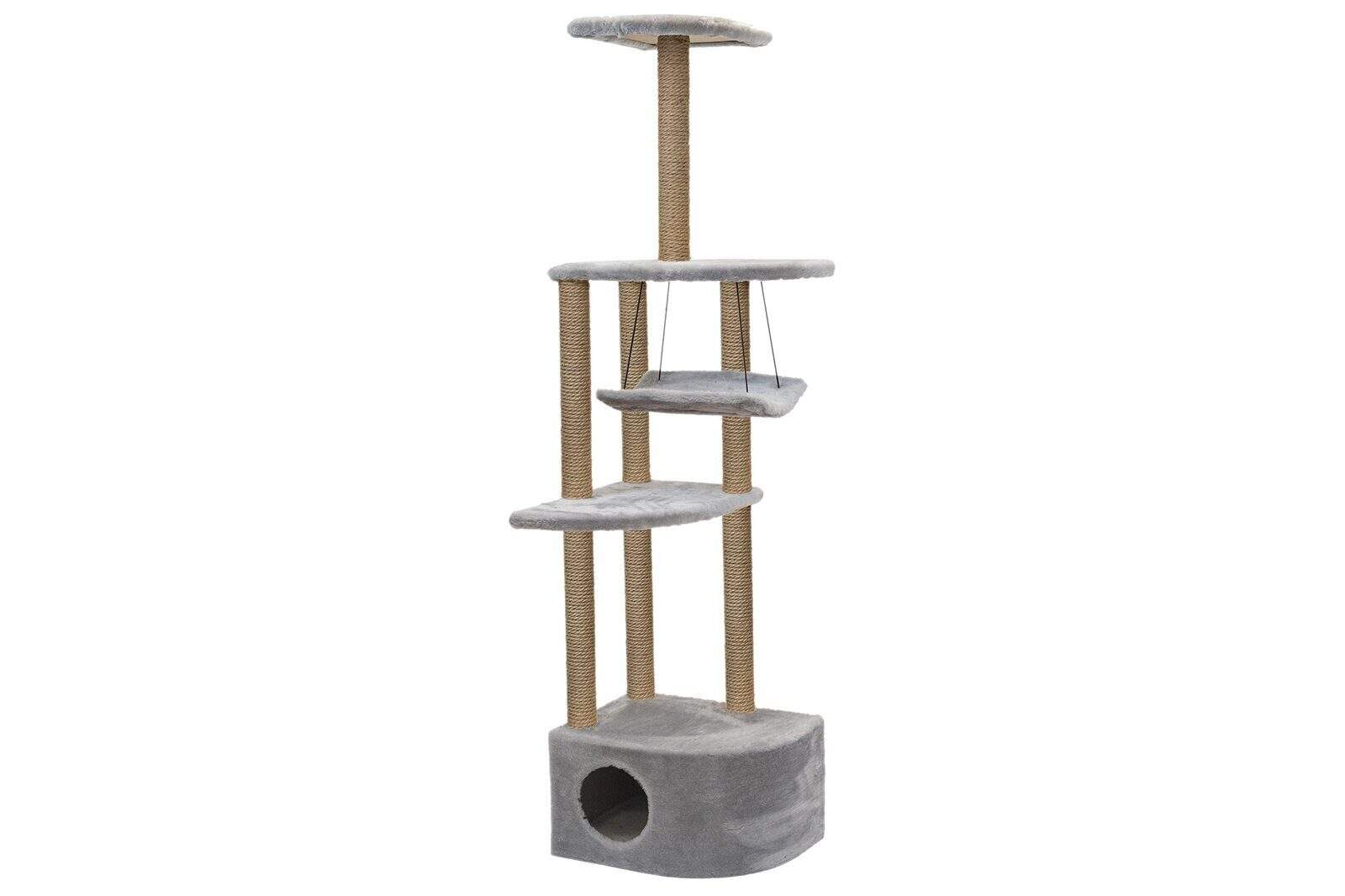 Комплекс для кошек PetTails Башня угловая, серый, 4 уровня, 48 х 48 х h171см