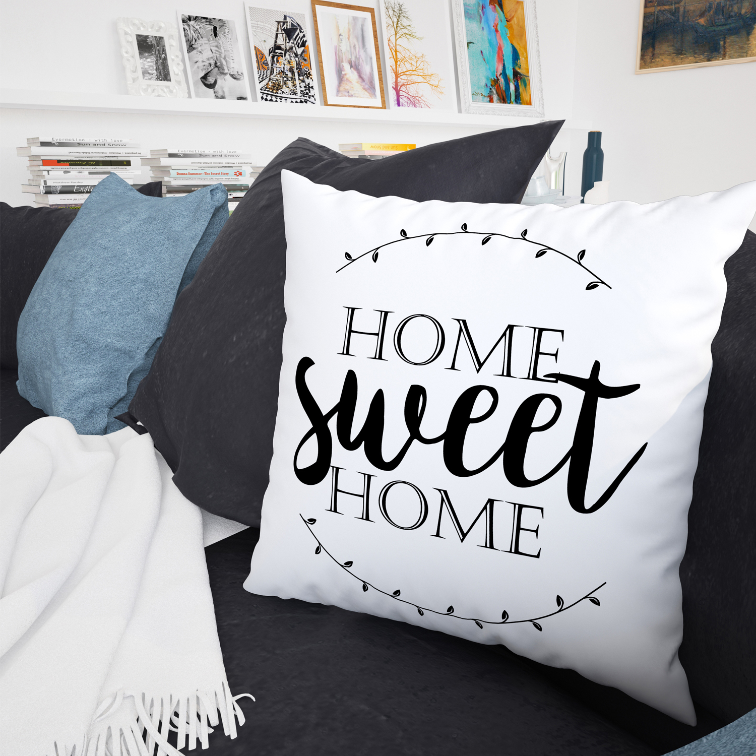 Миниатюра Декоративная подушка Amaro Home HOME-2501NT-SH белый, черный 40x40см №2