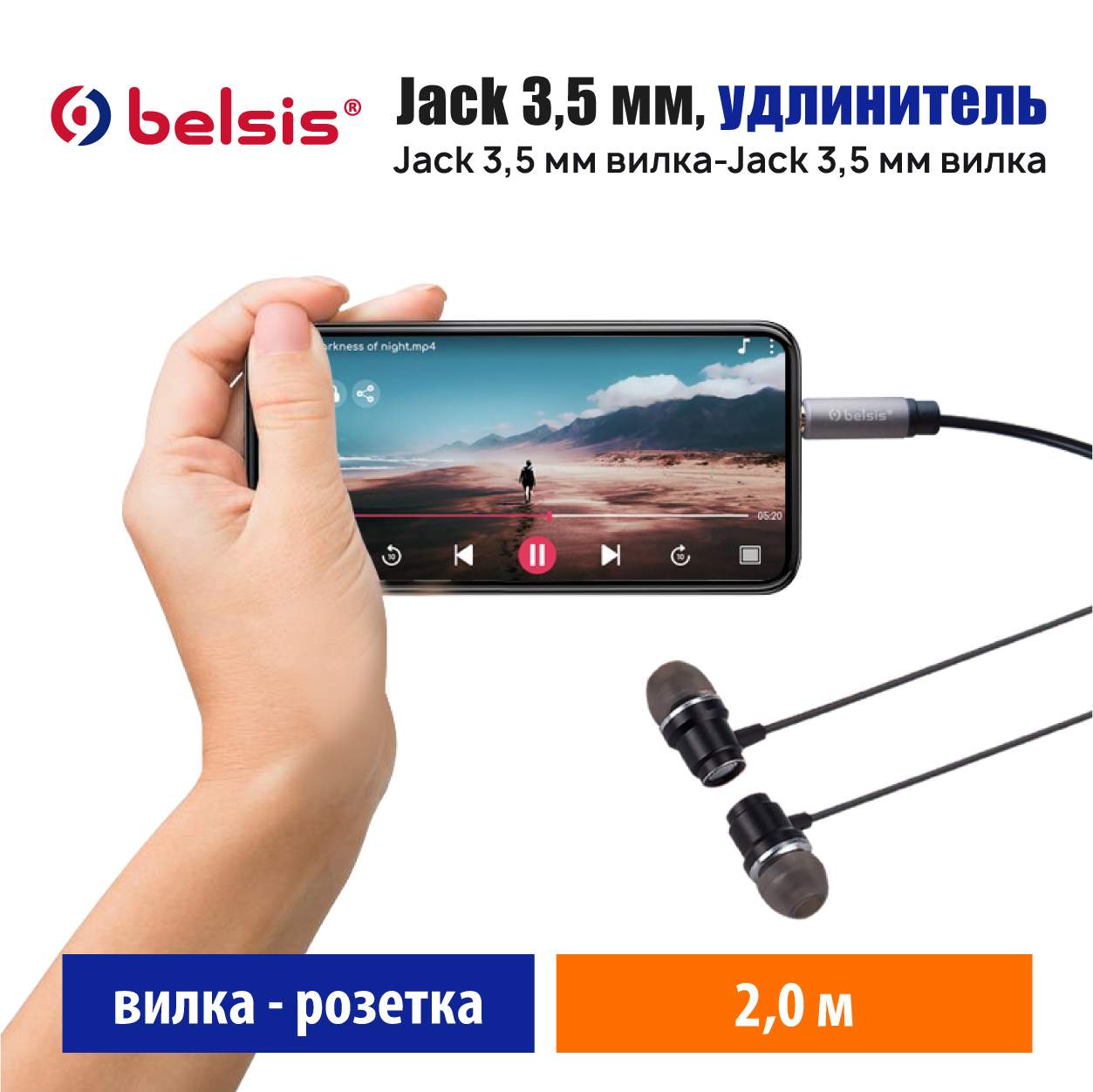 AUX кабель/Jack 3.5mm M/M Stereo/2м./для Наушников, Смартфона, Ноутб. и  др./Belsis/BW2022, купить в Москве, цены в интернет-магазинах на Мегамаркет