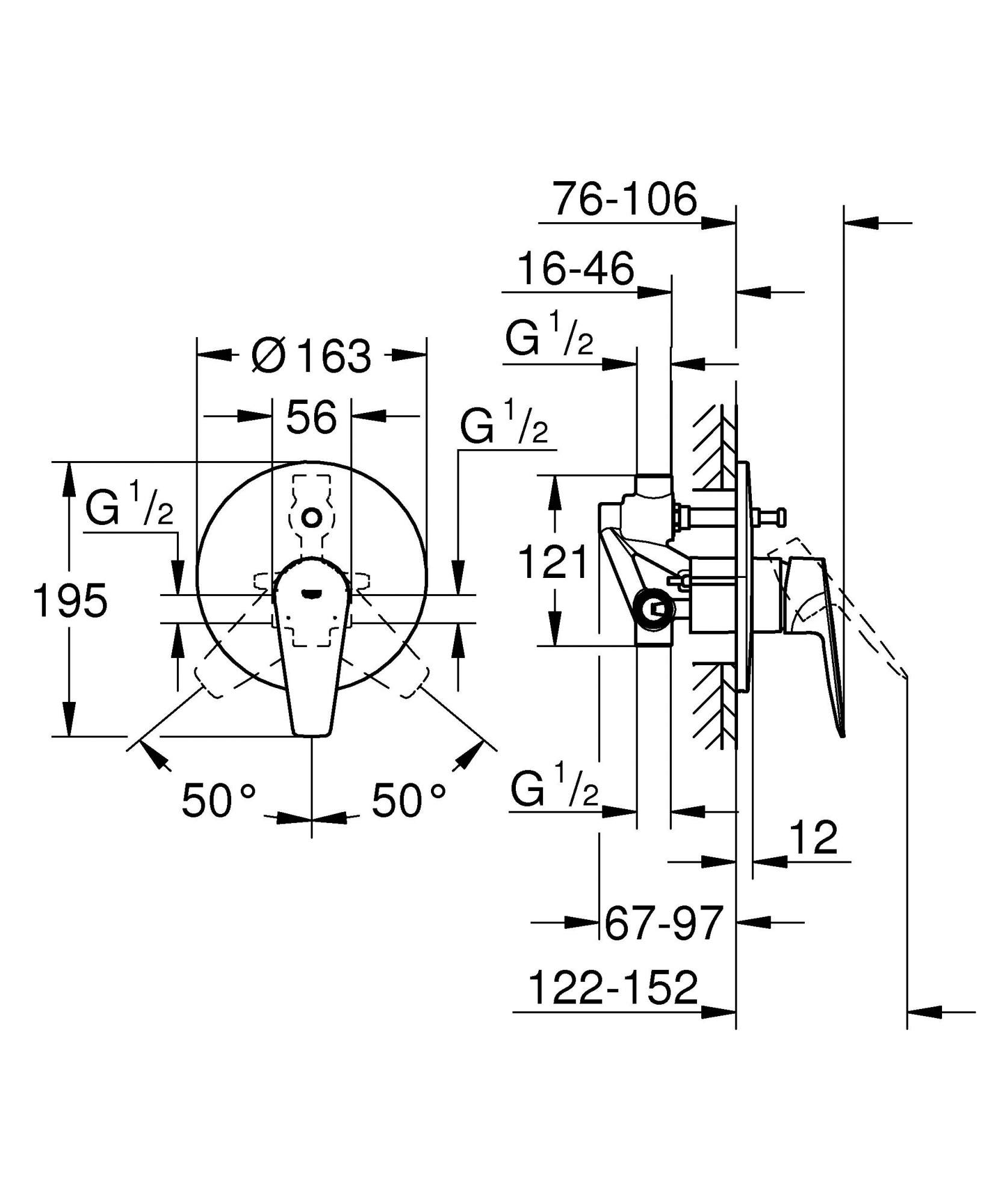 Смеситель для ванны GROHE BauEdge однорычажный, хром (29079001)