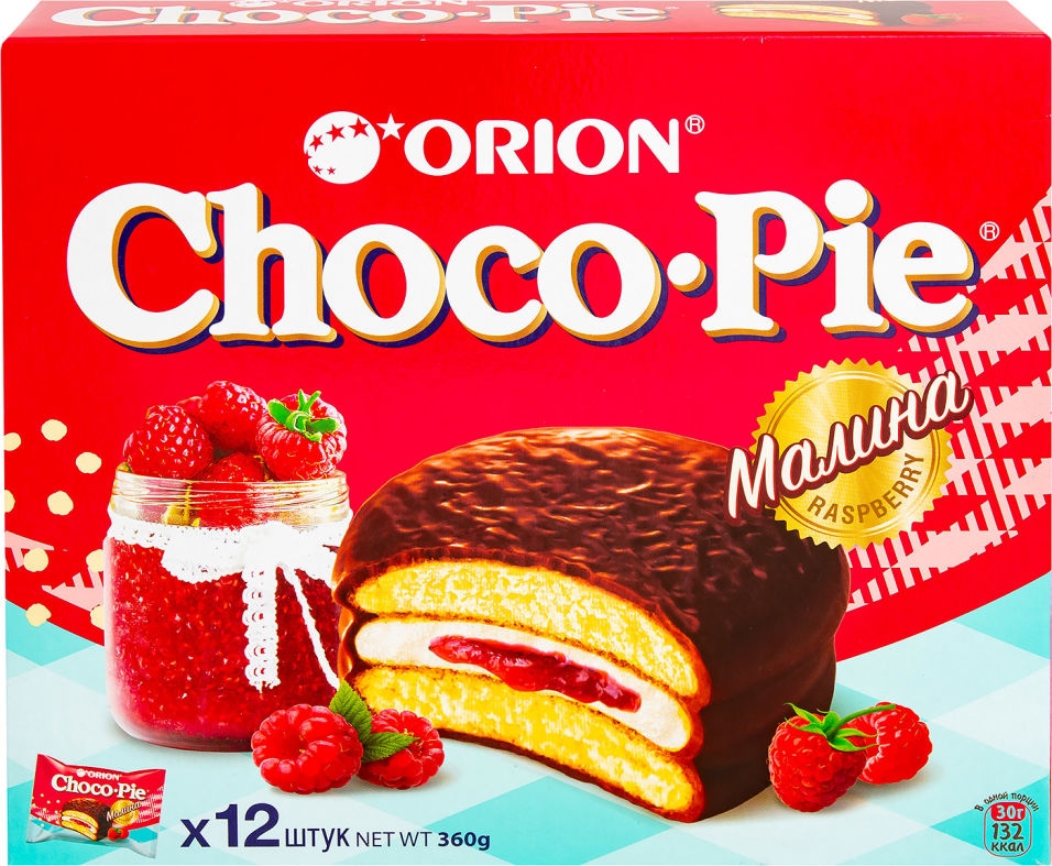 Купить печенье Orion Choco Pie Raspberry в глазури с малиновой начинкой 360г, цены на Мегамаркет | Артикул: 100029932409