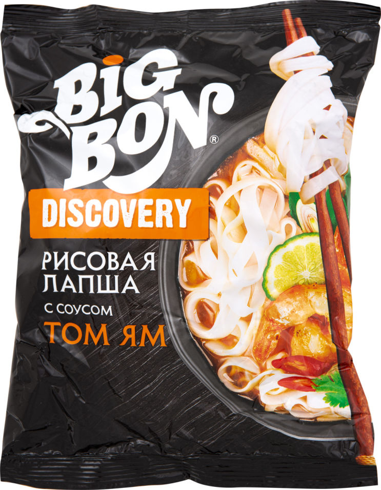 Купить лапша Big Bon Discovery Рисовая по-тайски с соусом Том Ям 65г, цены на Мегамаркет | Артикул: 100029932789