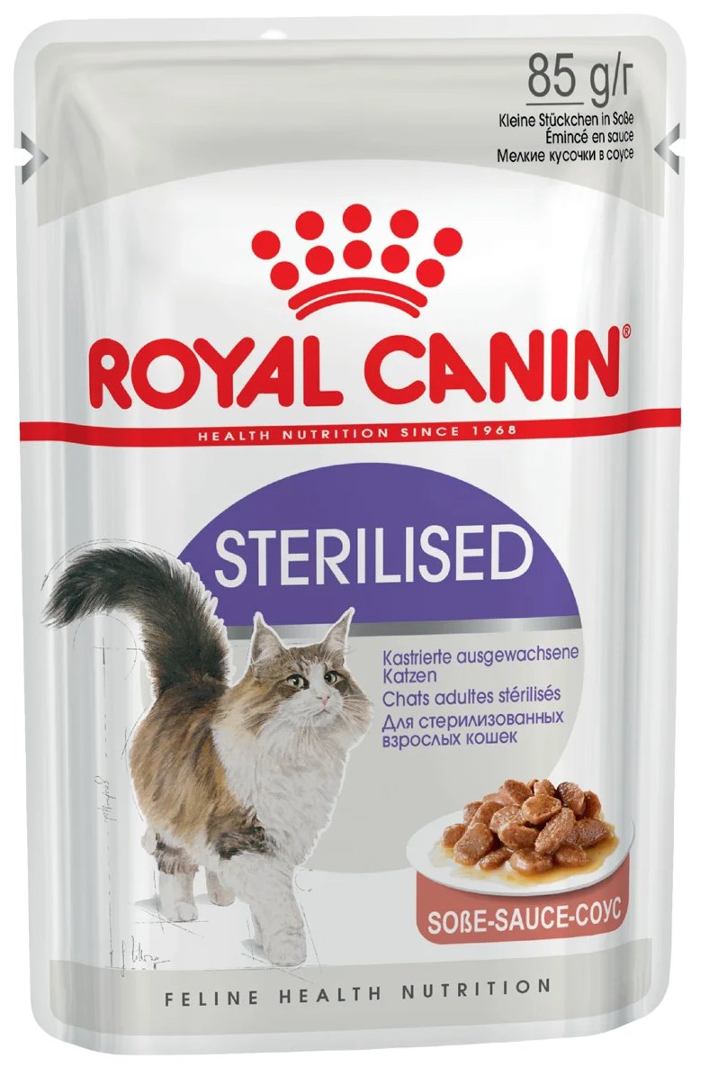 Купить влажный корм для кошек Royal Canin Sterilised мясо в соусе, для стерилизованных кошек, 85г, цены на Мегамаркет | Артикул: 100043125756