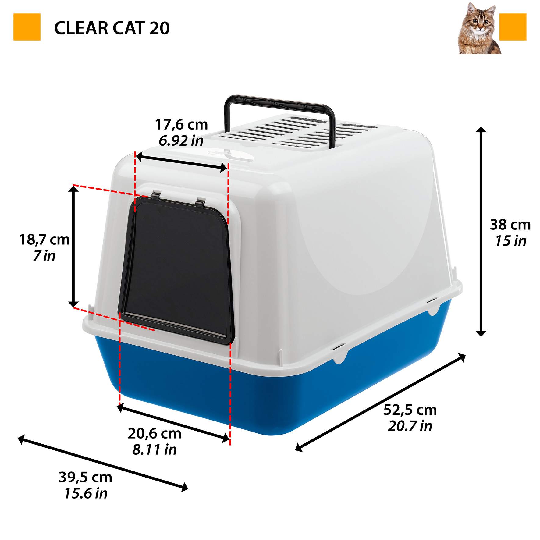 Туалет для кошек Ferplast CLEAR CAT 20, прямоугольный, синий, белый, 52х39х38 см
