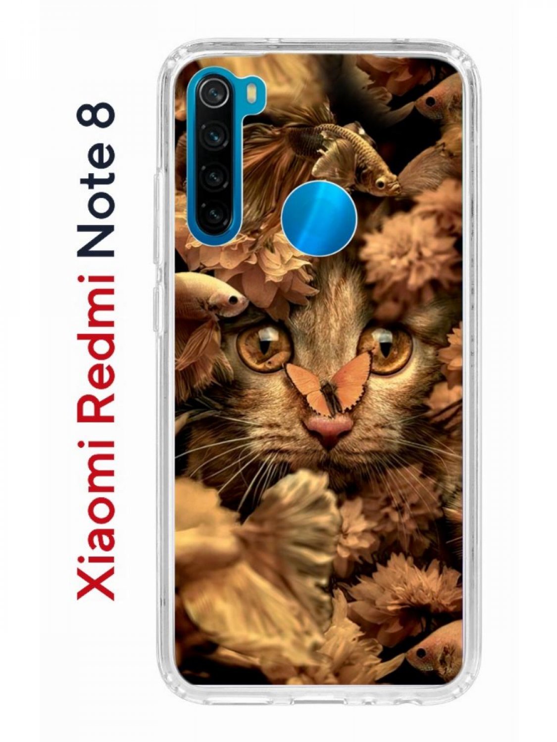 Чехол на Redmi Note 8 Kruche Print Котик с рыбками,противоударный бампер,с  защитой камеры, купить в Москве, цены в интернет-магазинах на Мегамаркет