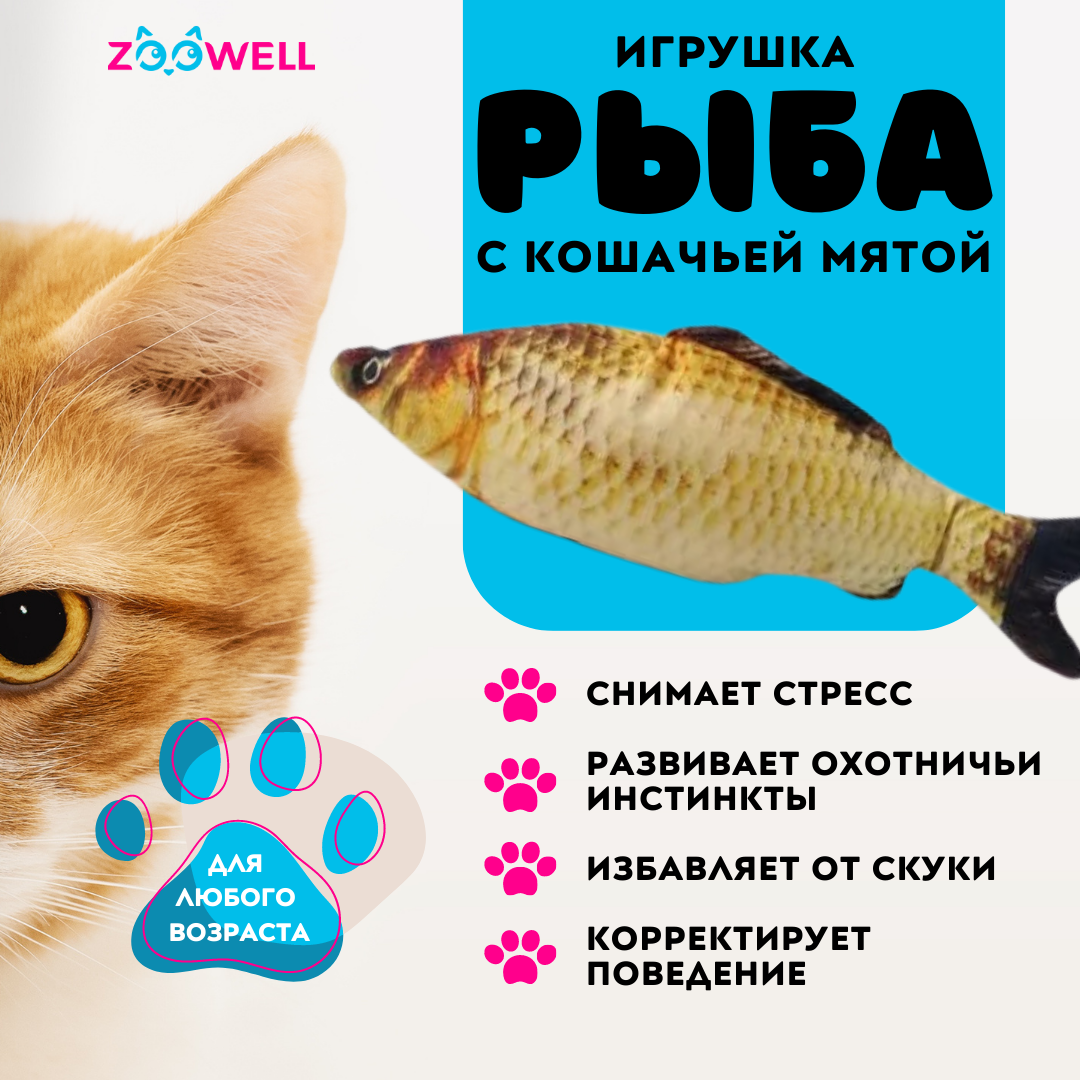 Игрушка для кошек ZooWell рыбка Карась с кошачьей мятой 20 см – купить в  Москве, цены в интернет-магазинах на Мегамаркет