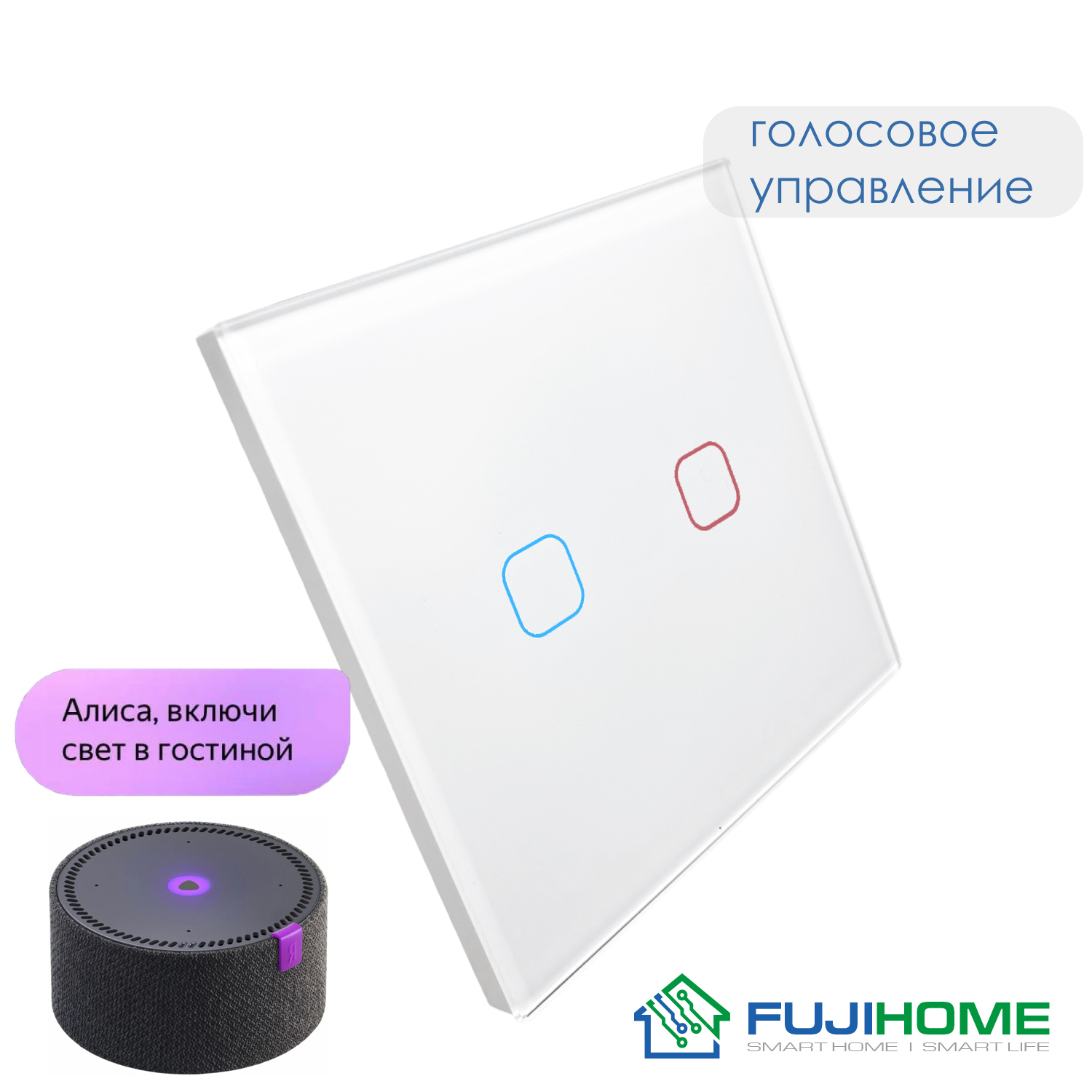 Умный сенсорный выключатель двухклавишный с WiFi FUJIHOME FHZ-017G2W  работает с Алисой - купить в Москве, цены на Мегамаркет | 600013566765