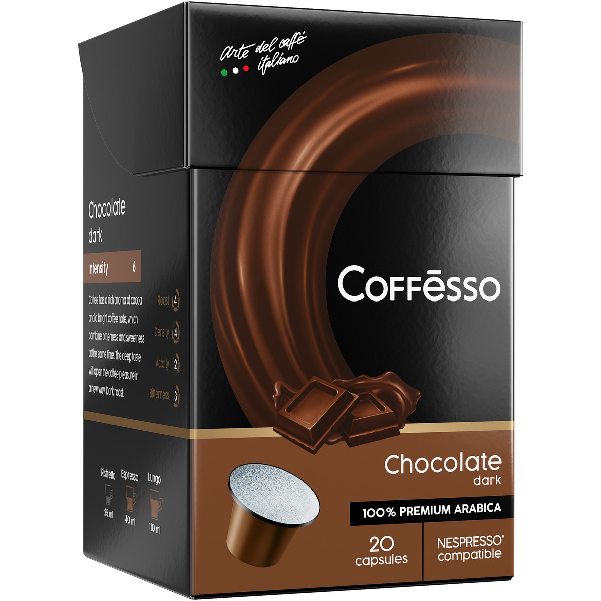 Кофе в капсулах Coffesso Dark Chocolate, для кофемашины Nespresso, ароматизированный, 20шт